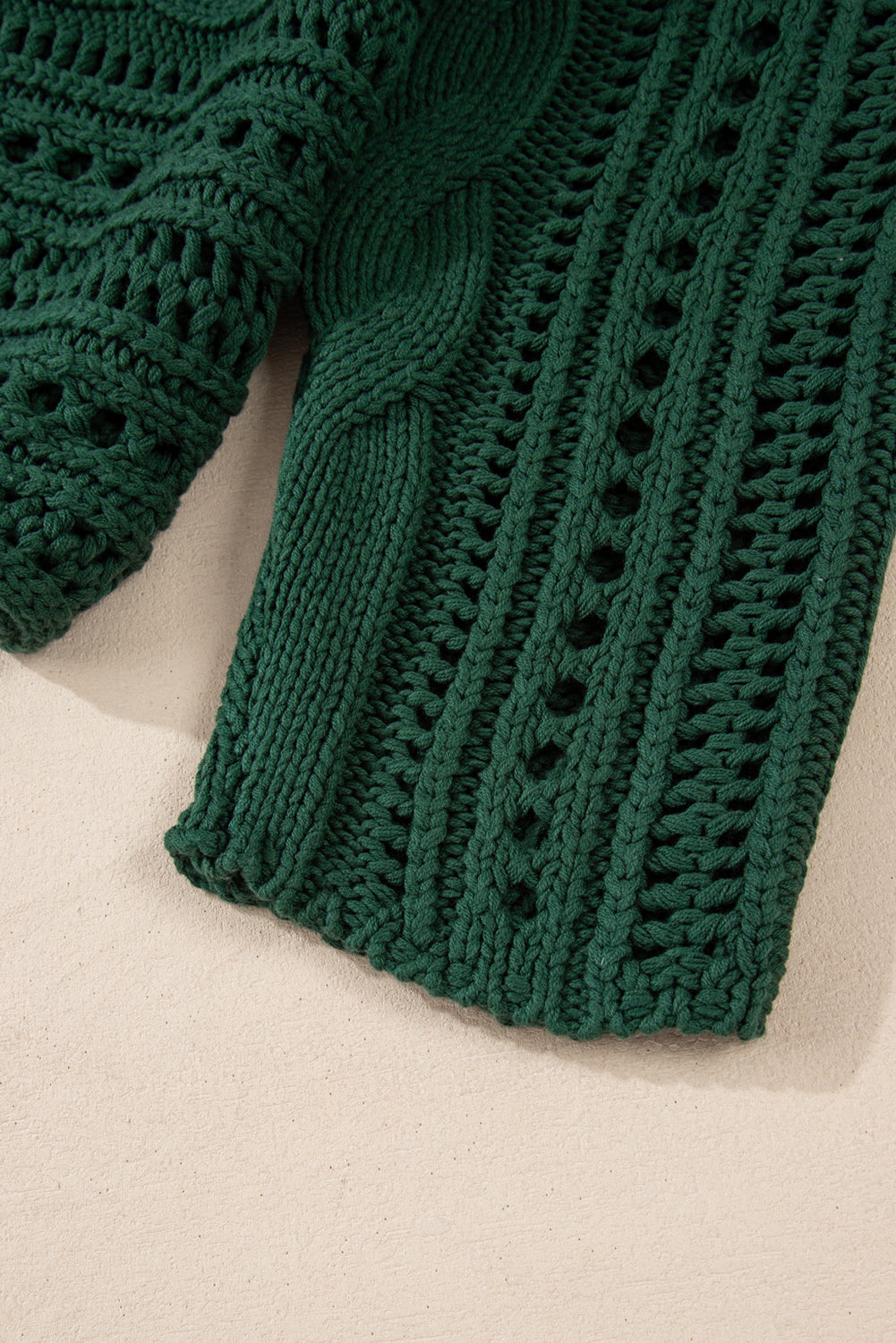 Chic blackish green cropped cable knit sweater with hollow-out design