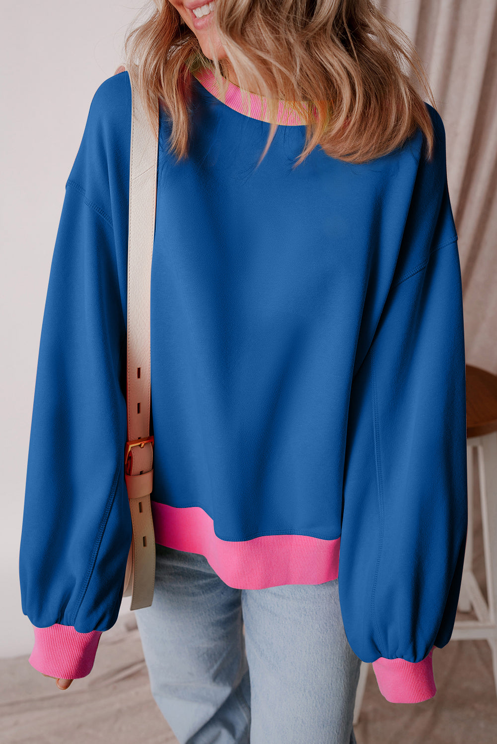 Chic colorblock bubble sleeve sweatshirt