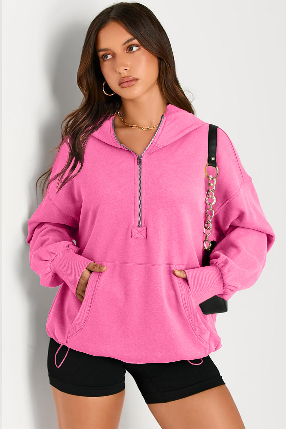 Cozy kangaroo pocket half zip oversized hoodie by Bonbon