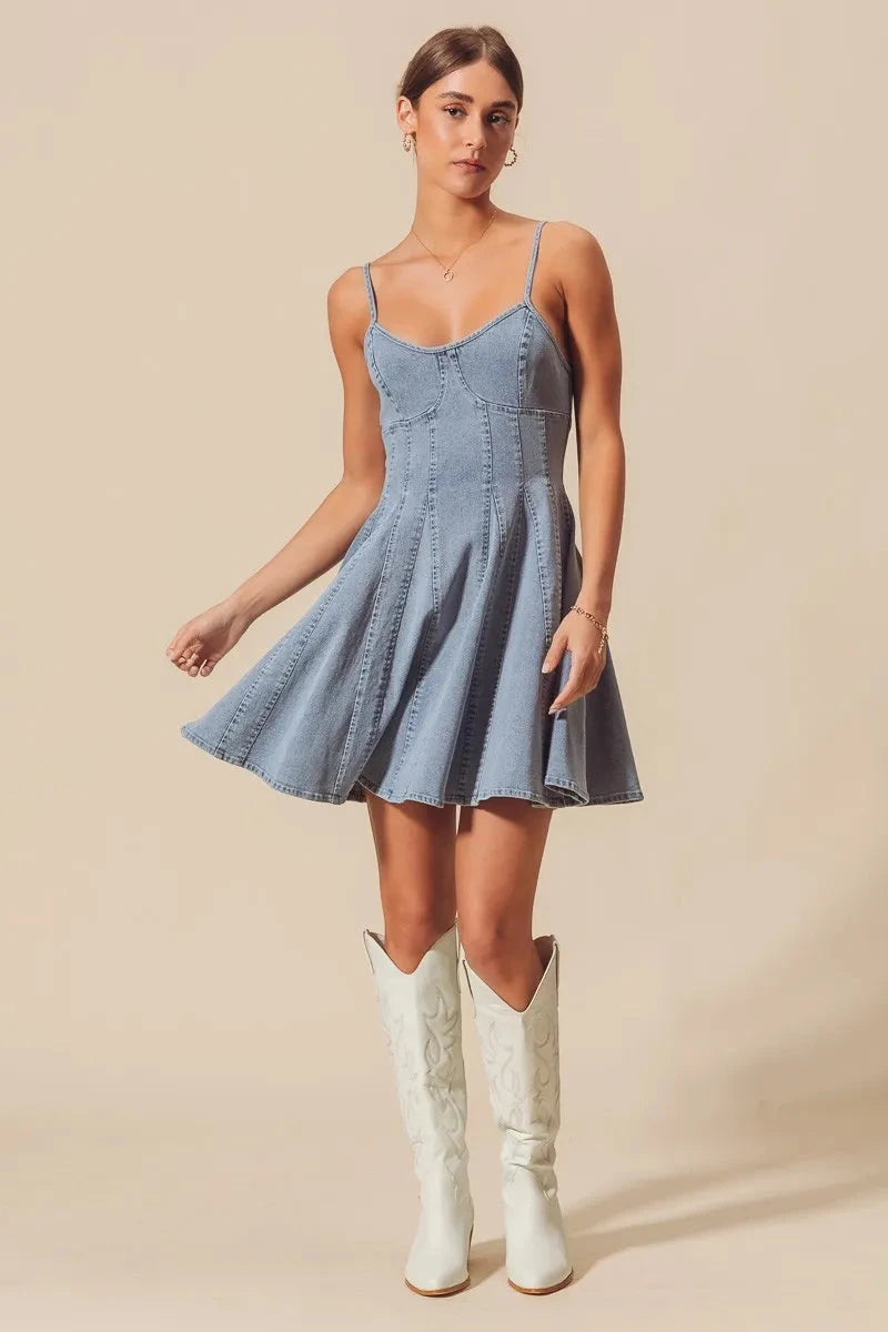 SO ME A Line Fit and Flare Denim Mini Dress Coco’s Tee Boutique