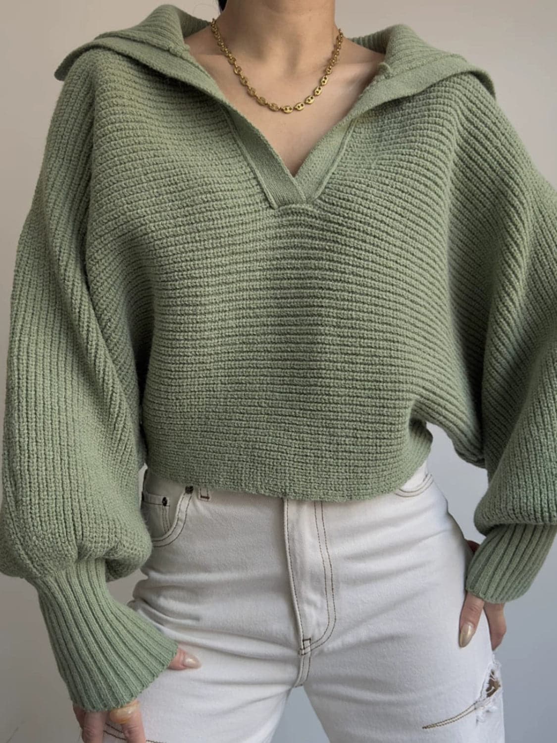 Johnny Collar Long Sleeve Sweater.