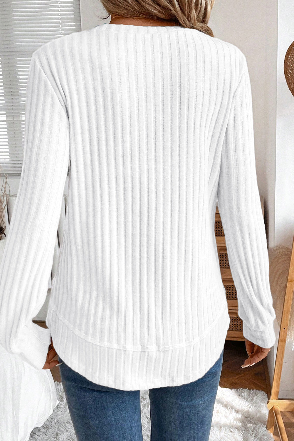 Dear-Lover White Ribbed Knit Women's Casual Top: Everyday Wear, Long Sleeve Dear-Lover Dropshipping