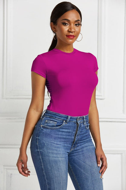 Round Neck Short Sleeve Bodysuit.