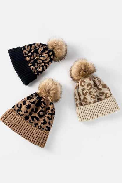 Leopard Pom-Pom Cuffed Beanie.