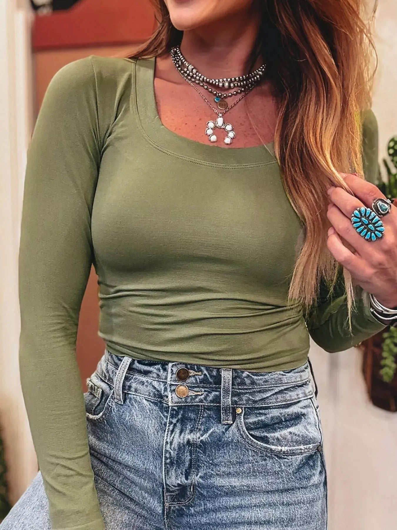 Solid Color Long Sleeve Fitted Top Simply Love