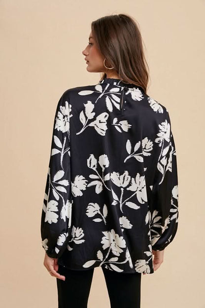 Frilly Elegance: Printed Balloon Sleeve Blouse