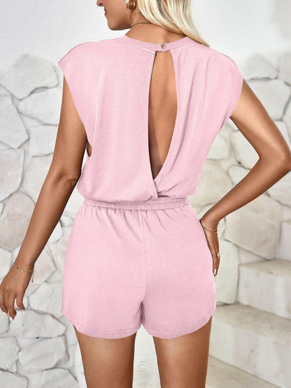 Cutout Round Neck Cap Sleeve Romper.