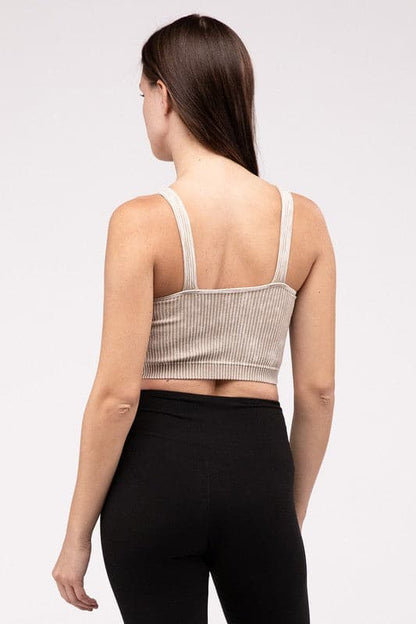 Washed Ribbed Cropped V-Neck Tank Top.