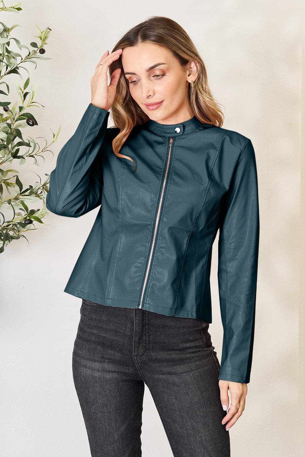 Chic mock neck zip-up jacket - Love Salve 