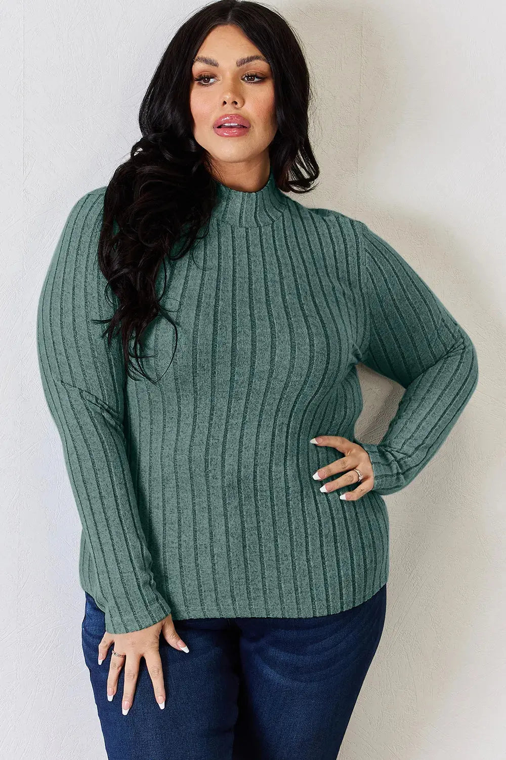 Basic Bae Full Size Ribbed Mock Neck Long Sleeve T-Shirt - Love Salve