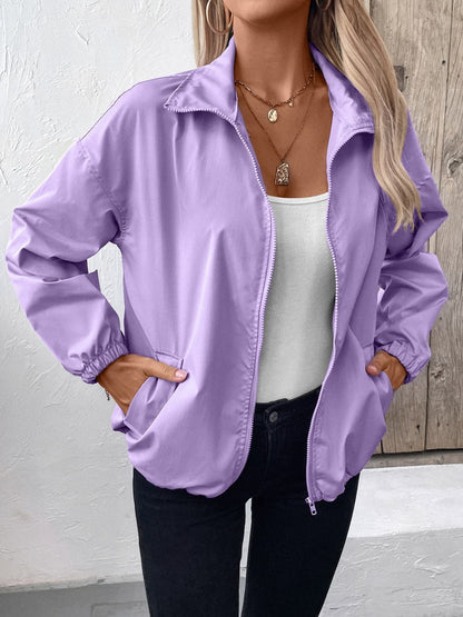 Pocketed Zip Up Long Sleeve Jacket.