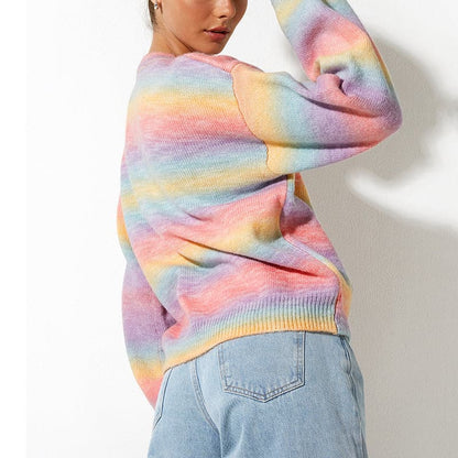 Gradient Round Neck Long Sleeve Sweater.