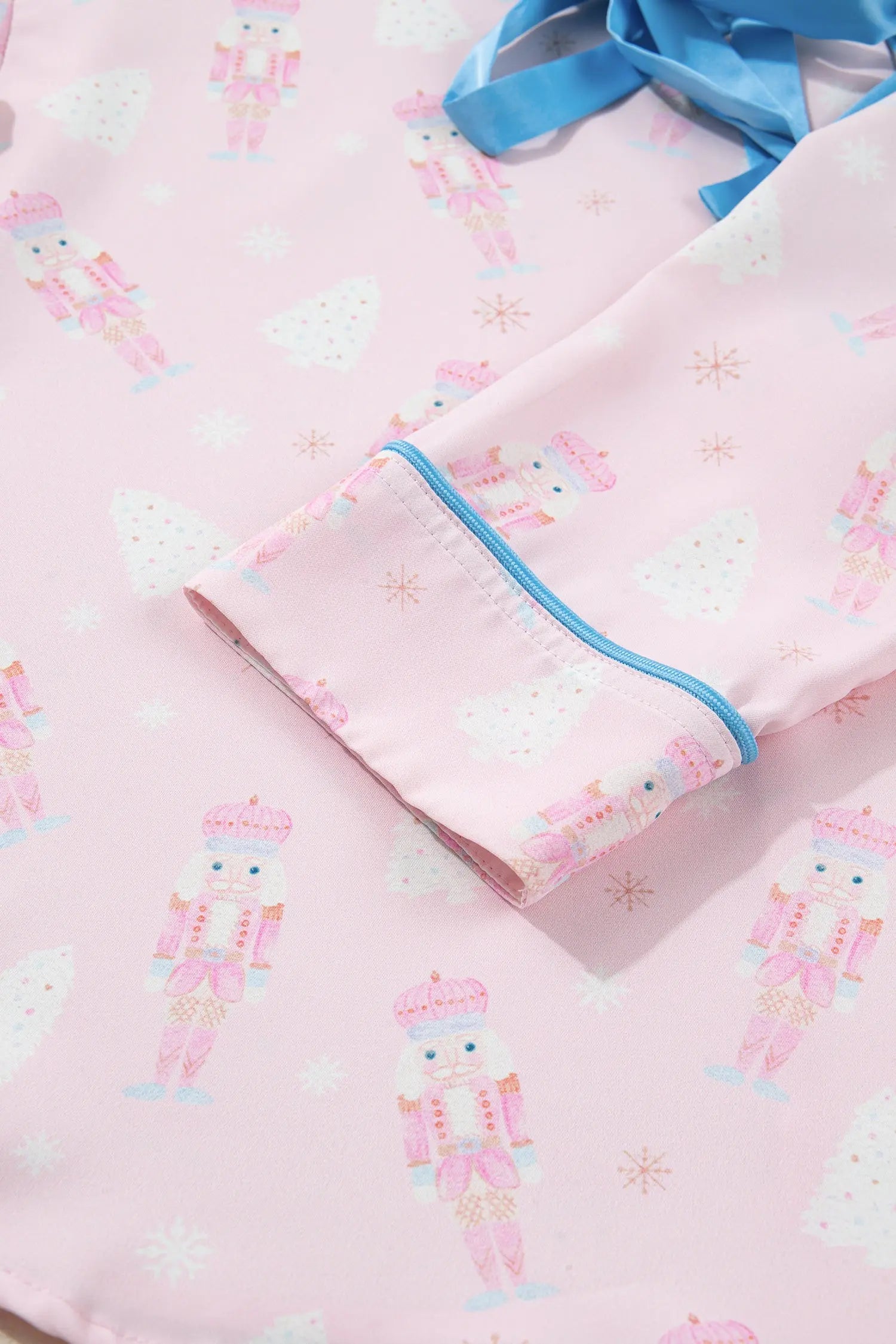 Pink Bow Tie Front Christmas Nutcracker Pajama Set With Long Sleeve Top Dear-Lover Dropshipping