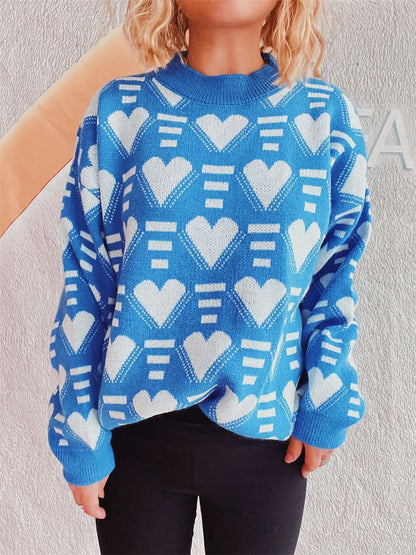 Heartfelt Contrast Long Sleeve Sweater with Dropped Shoulders