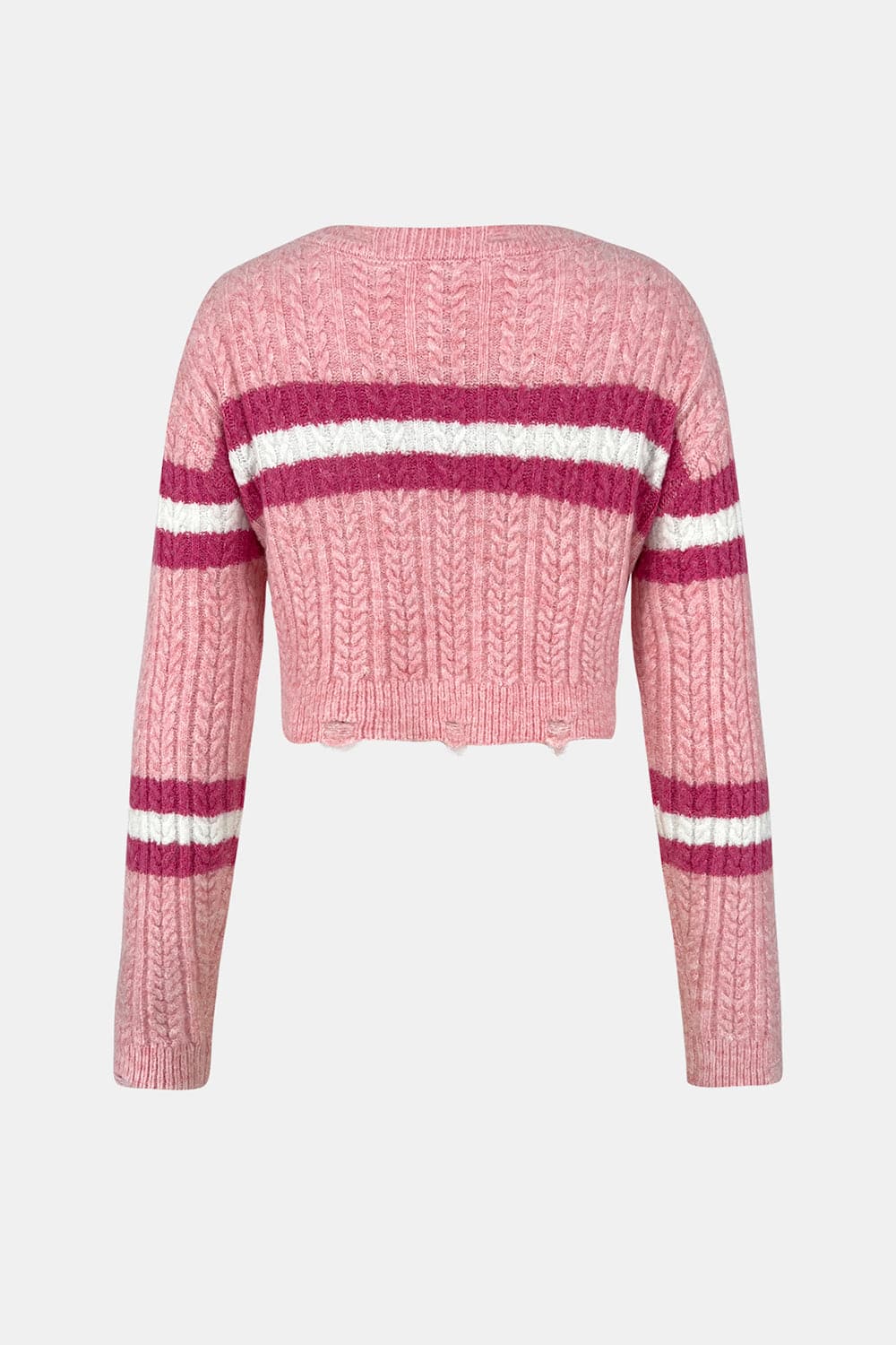 Cable-Knit Striped Dropped Shoulder Sweater.