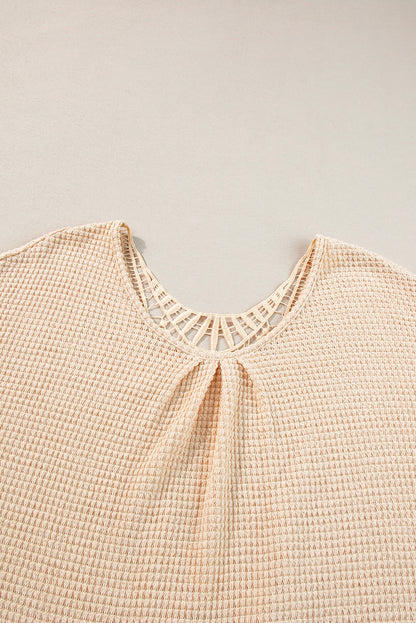 Beige textured plus size tee with lace detail