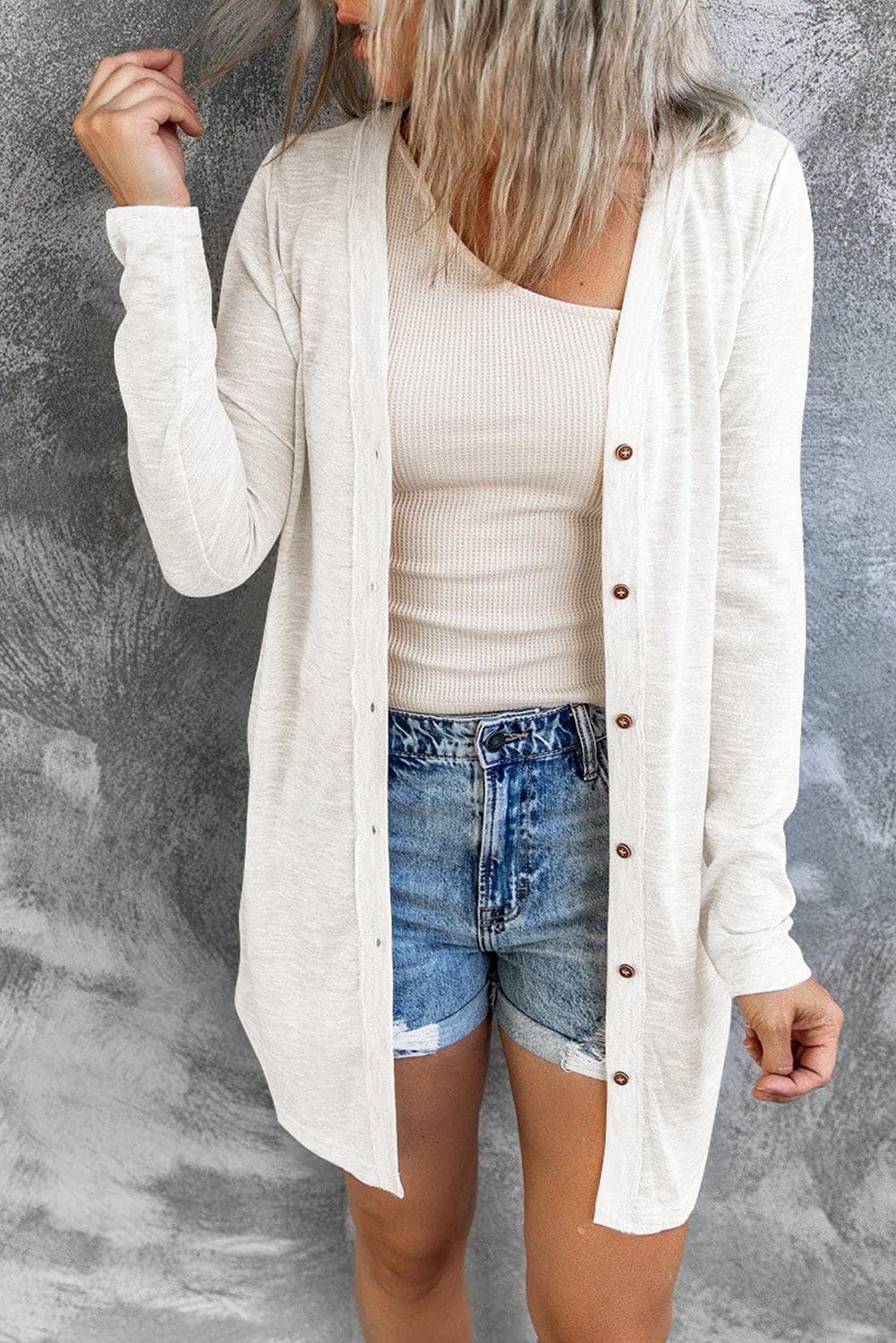 Double Take Button Down Long Sleeve Longline Cardigan.