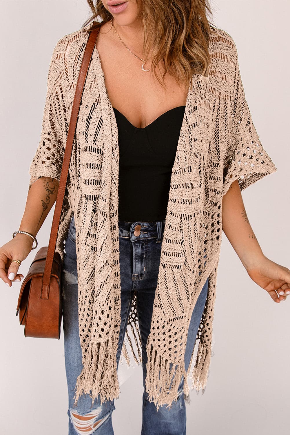 Fringe open front cardigan