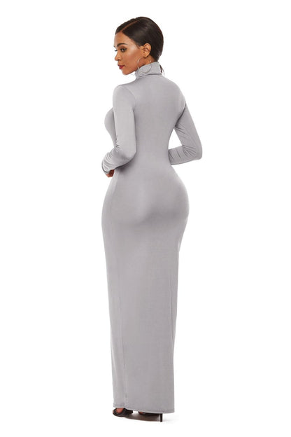 Mock Neck Long Sleeve Maxi Slim Dress.