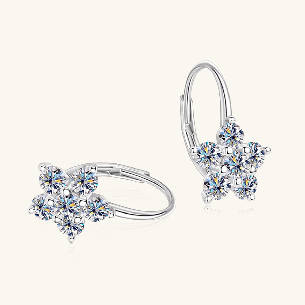 1.2 Carat 925 Sterling Silver Moissanite Flower Huggie Earrings.