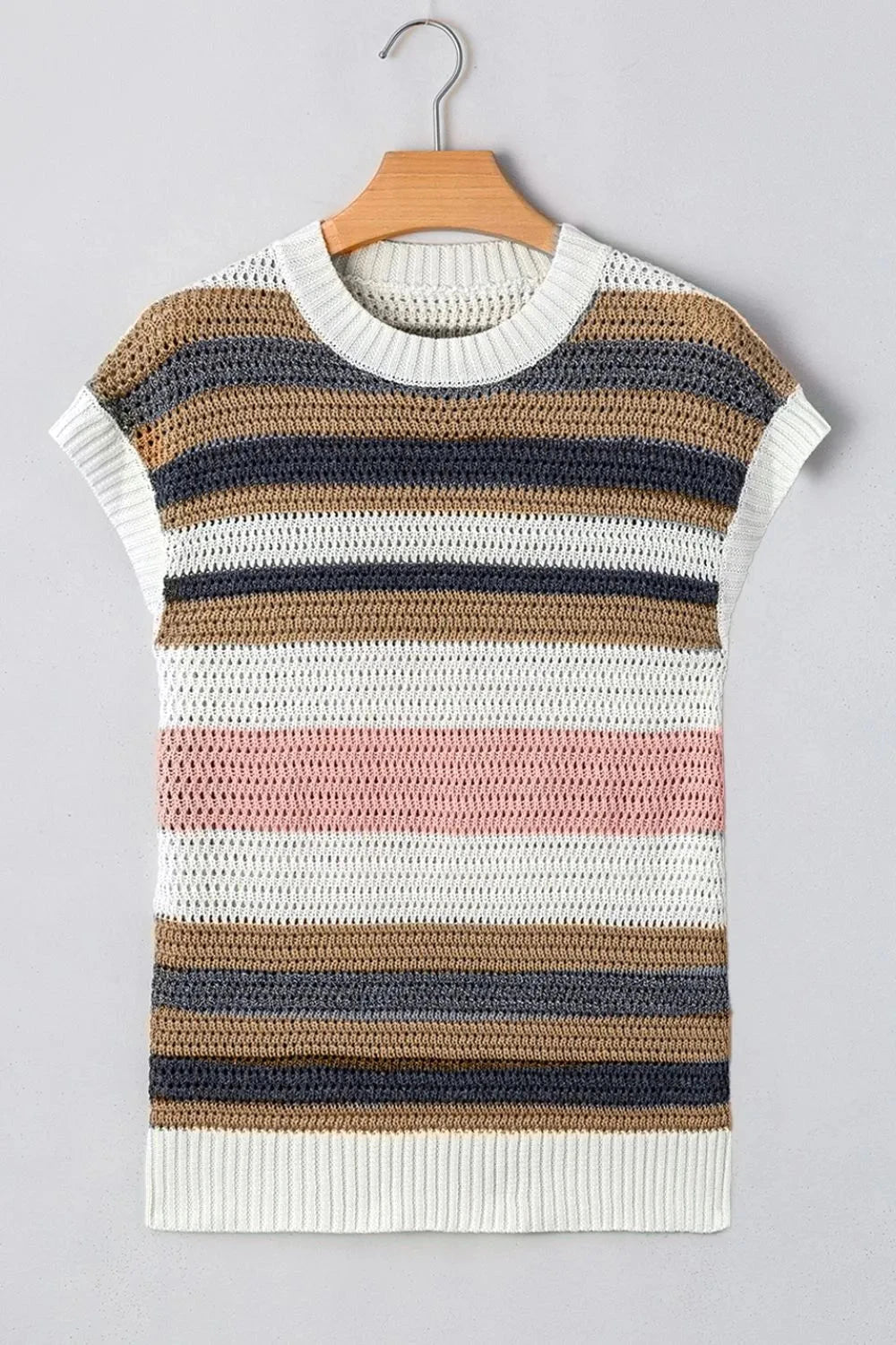 Stripe Color Block Eyelet Knit Short Sleeve Knit Top Simply Love