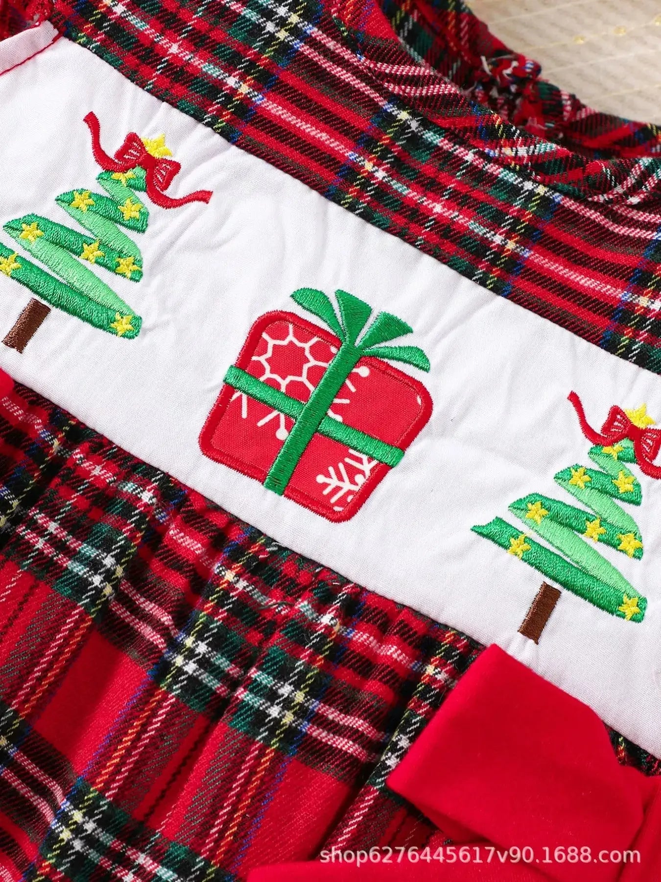 Children's Christmas Plaid Ruffle Sleeve One-Piece Simply Love