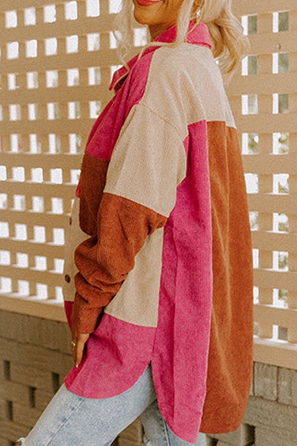 Color Block Long Sleeve Shacket.