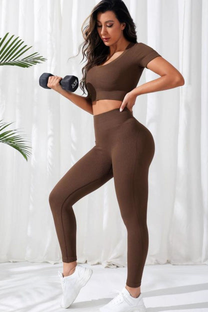 “Choco Flex” V-Neck Crop & High Waist Legging Set – 2PC Activewear