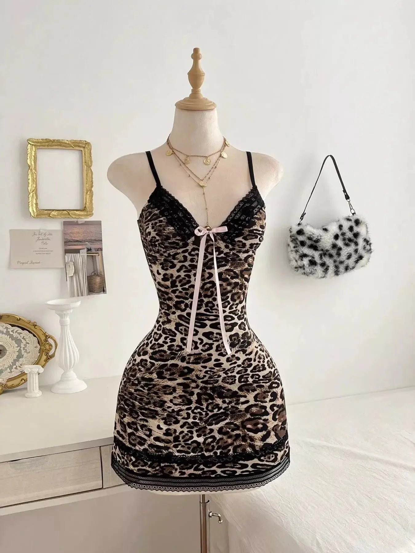 Leopard Print Lace Trim Mini Dress Simply Love