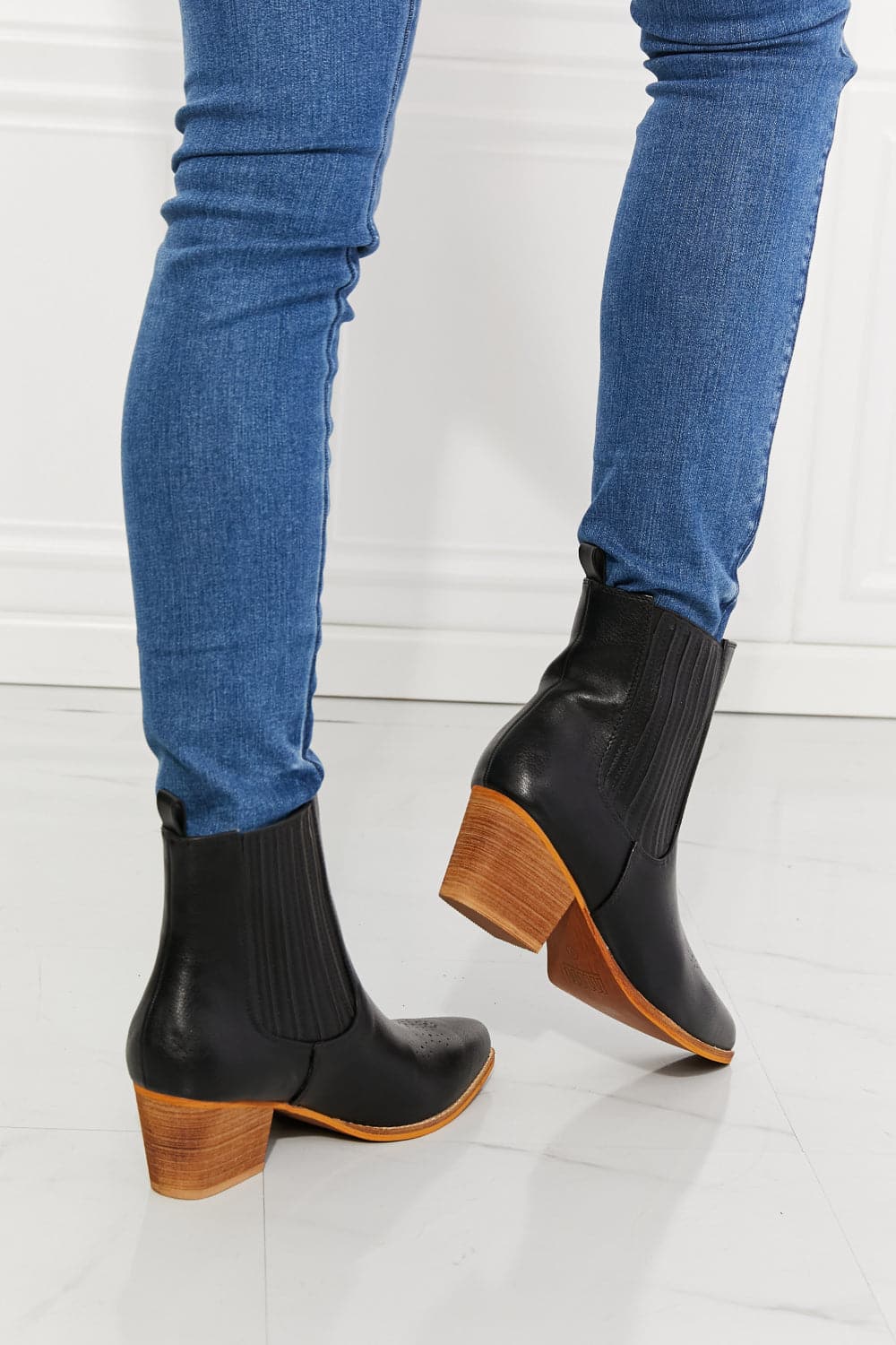 MMShoes Love the Journey Stacked Heel Chelsea Boot in Black.