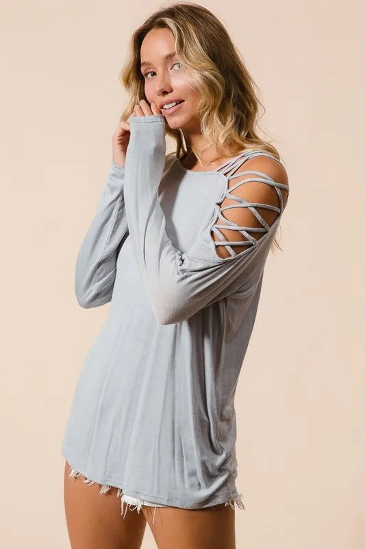 BiBi Jersey Knit One Shoulder Top with Criss Cross - Love Salve 