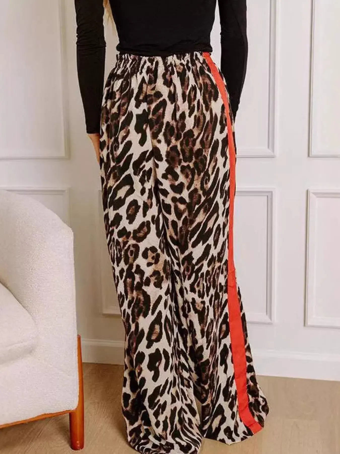 Leopard Print Wide Leg Drawstring Pants With Side Stripe Simply Love