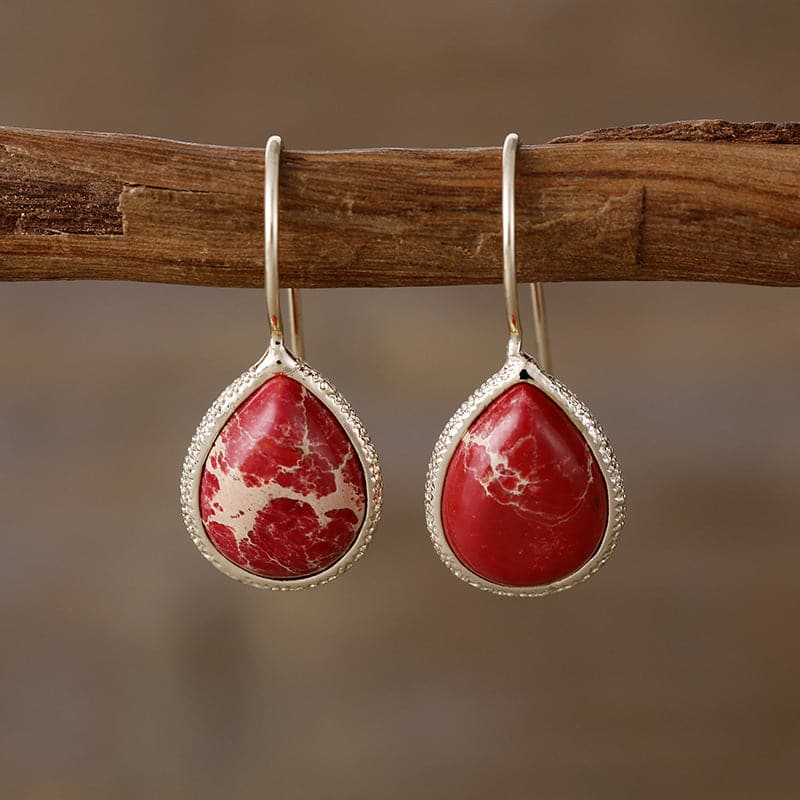 Copper Natural Stone Teardrop Shape Earrings.