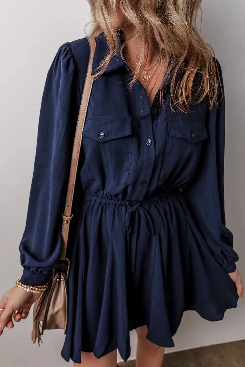 Sheer long sleeve drawstring dress