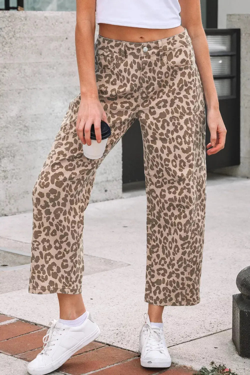 Leopard Print High-Waisted Cropped Jeans Simply Love