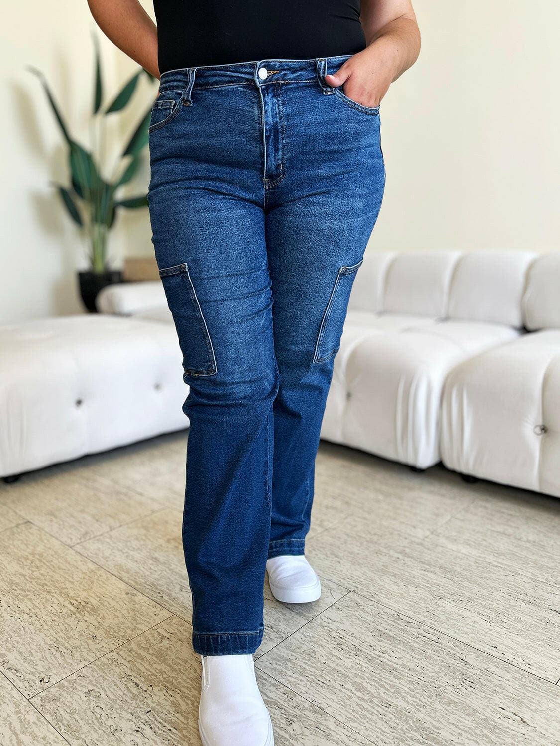 Judy Blue Full Size High Waist Straight Cargo Jeans.