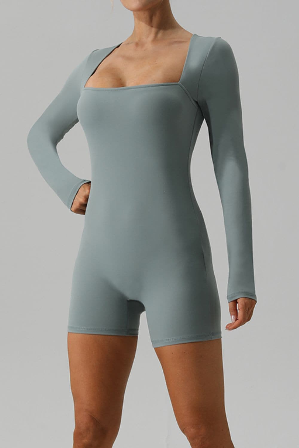 Square Neck Long Sleeve Active Romper.