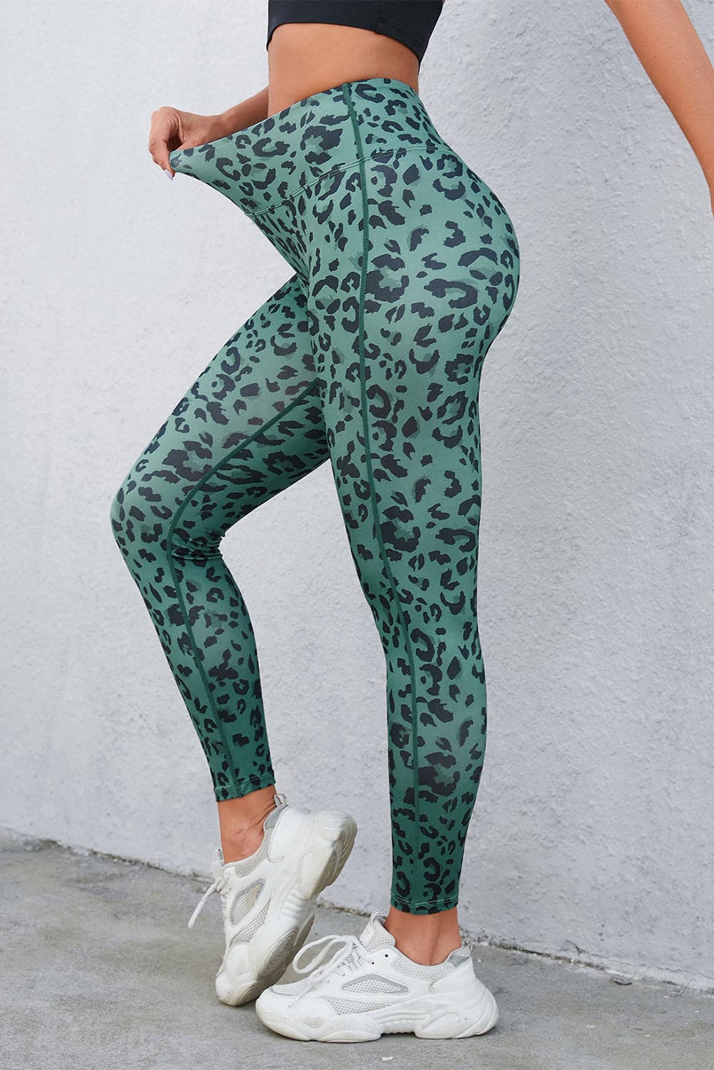 Leopard Print Wide Waistband Leggings.