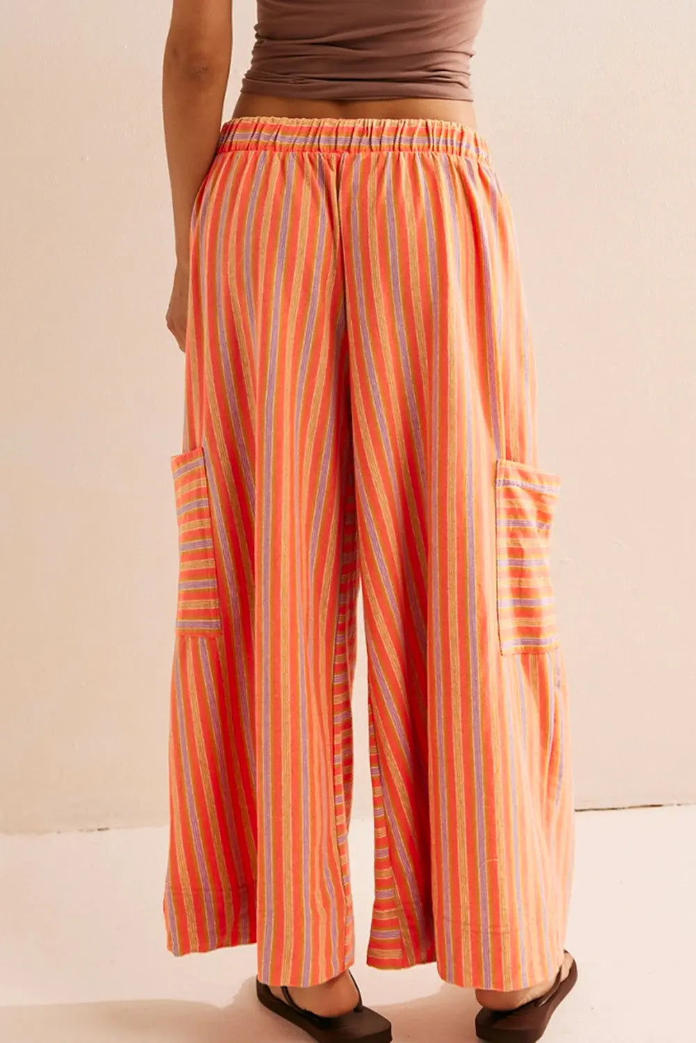 Orange Stripe Cropped Palazzo Pants With Pockets For Summer Dear-Lover Dropshipping