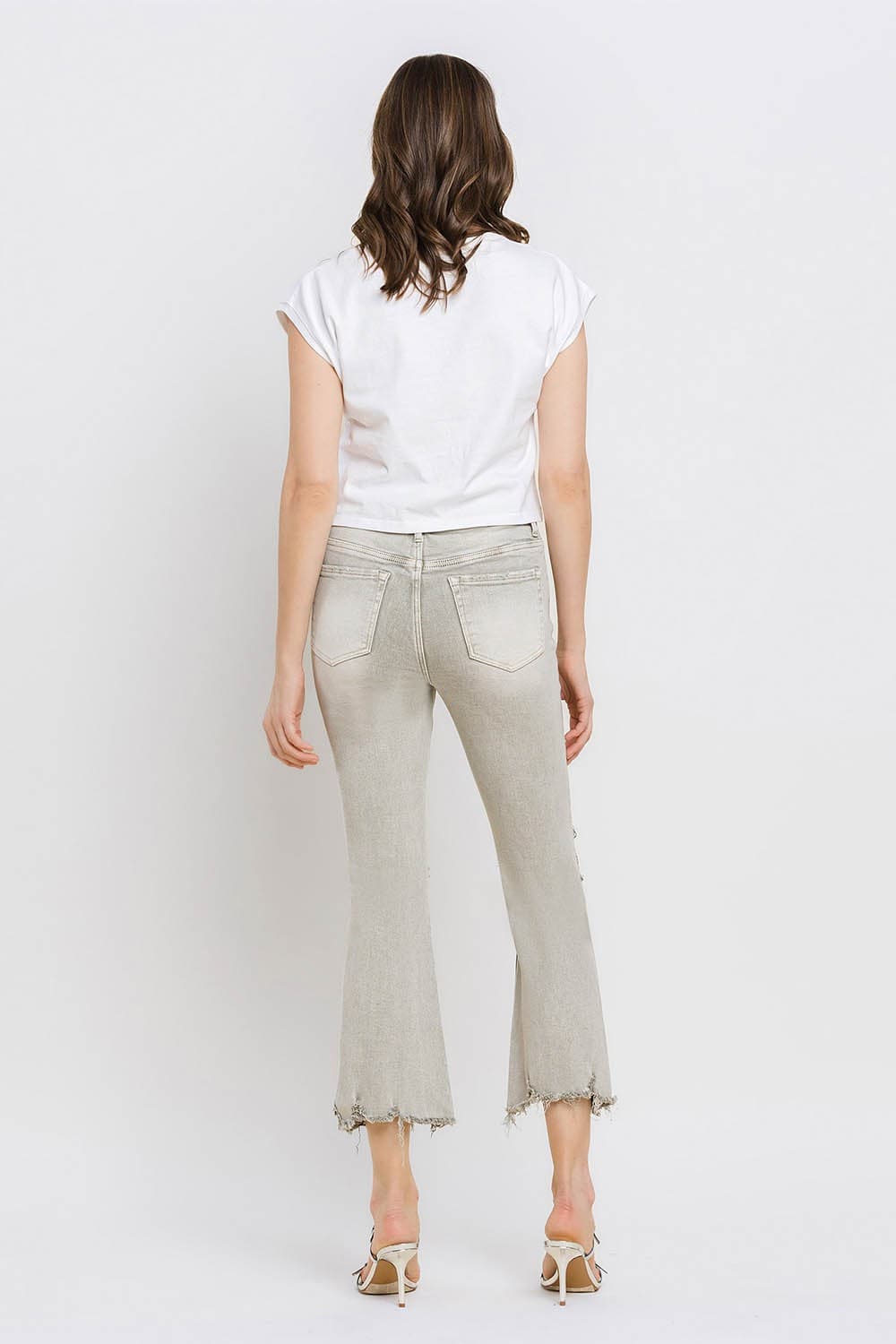 Lovervet Distressed Raw Hem Cropped Flare Jeans.