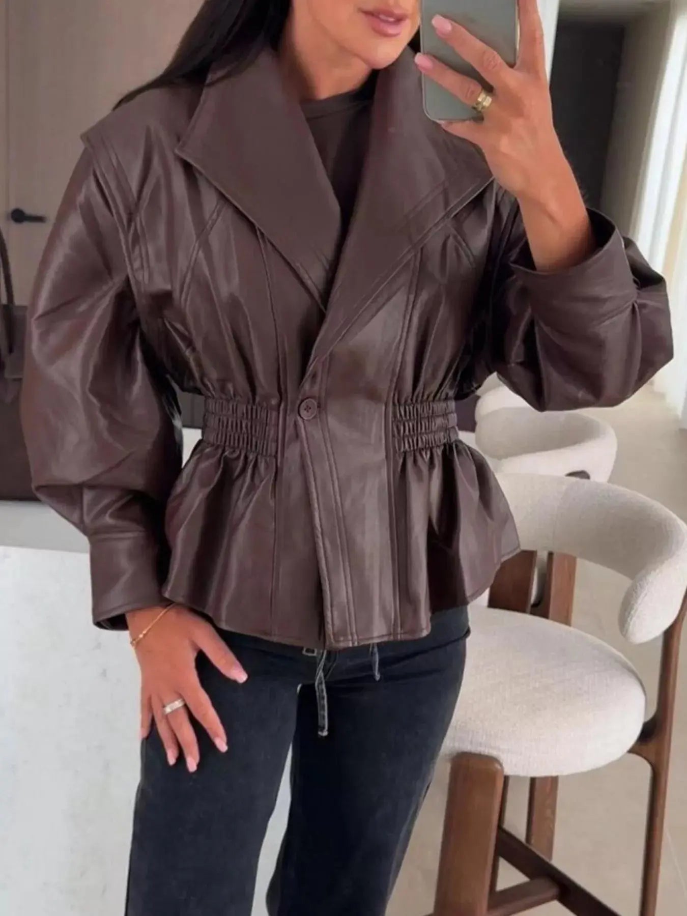Peplum Waist Leather Jacket Simply Love