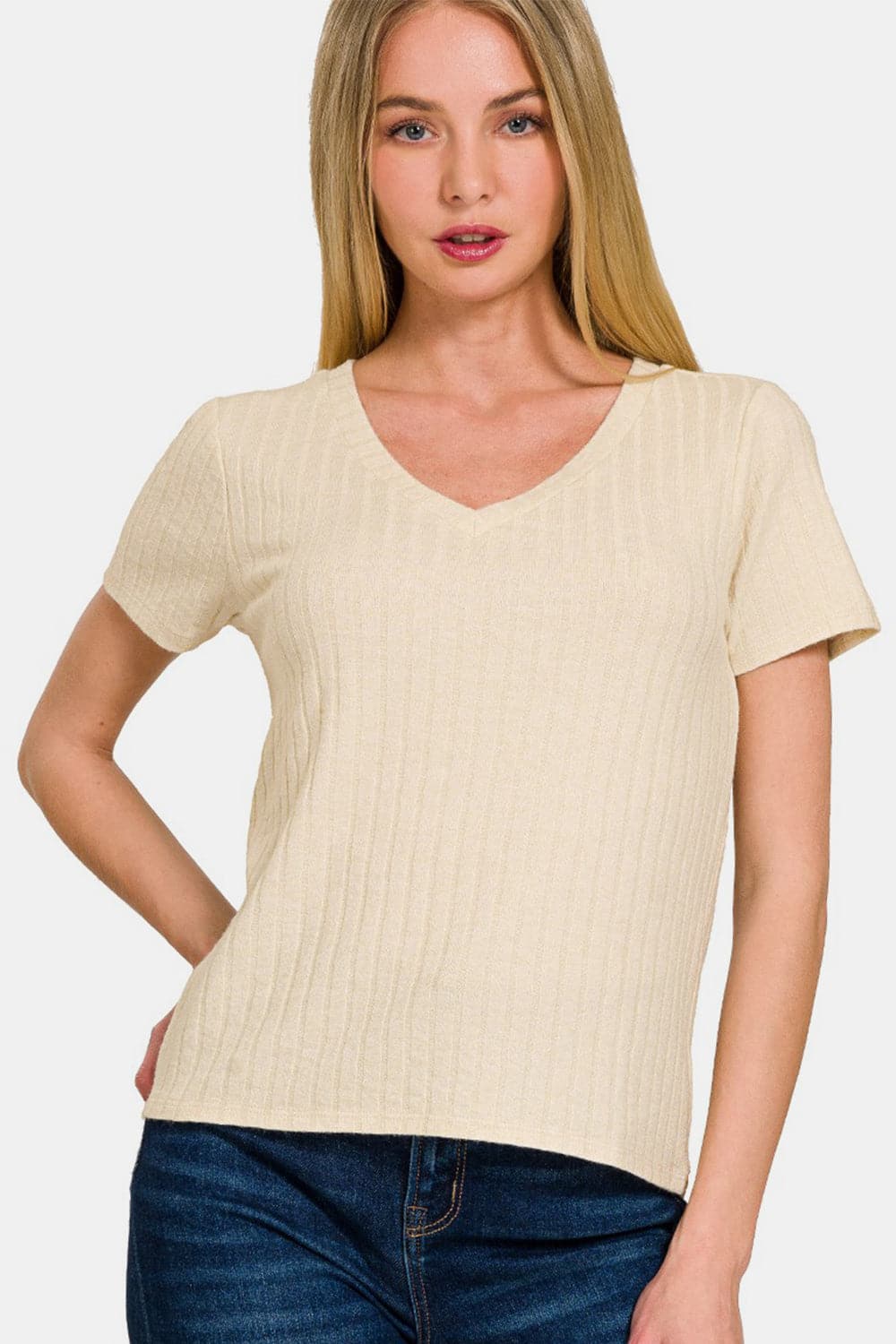 Zenana Ribbed Short Sleeve T-Shirt.