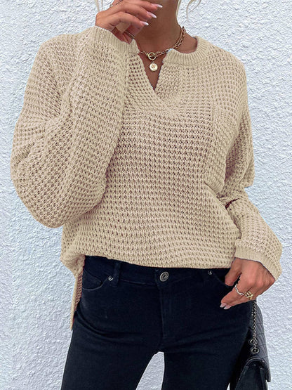 Notched Long Sleeve Sweater.