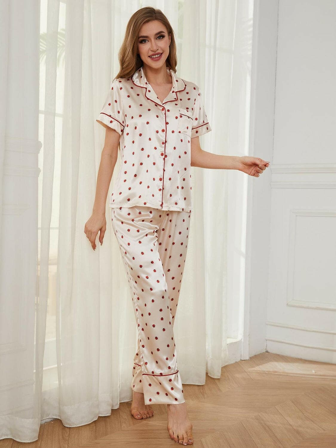 Contrast Piping Pocketed Top and Pants Lounge Set.