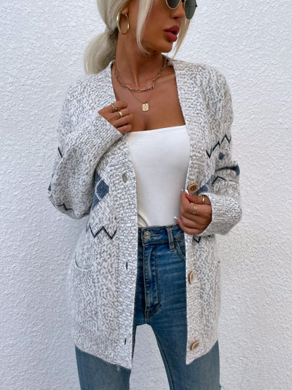 Heathered Pocketed Button Up Cardigan.