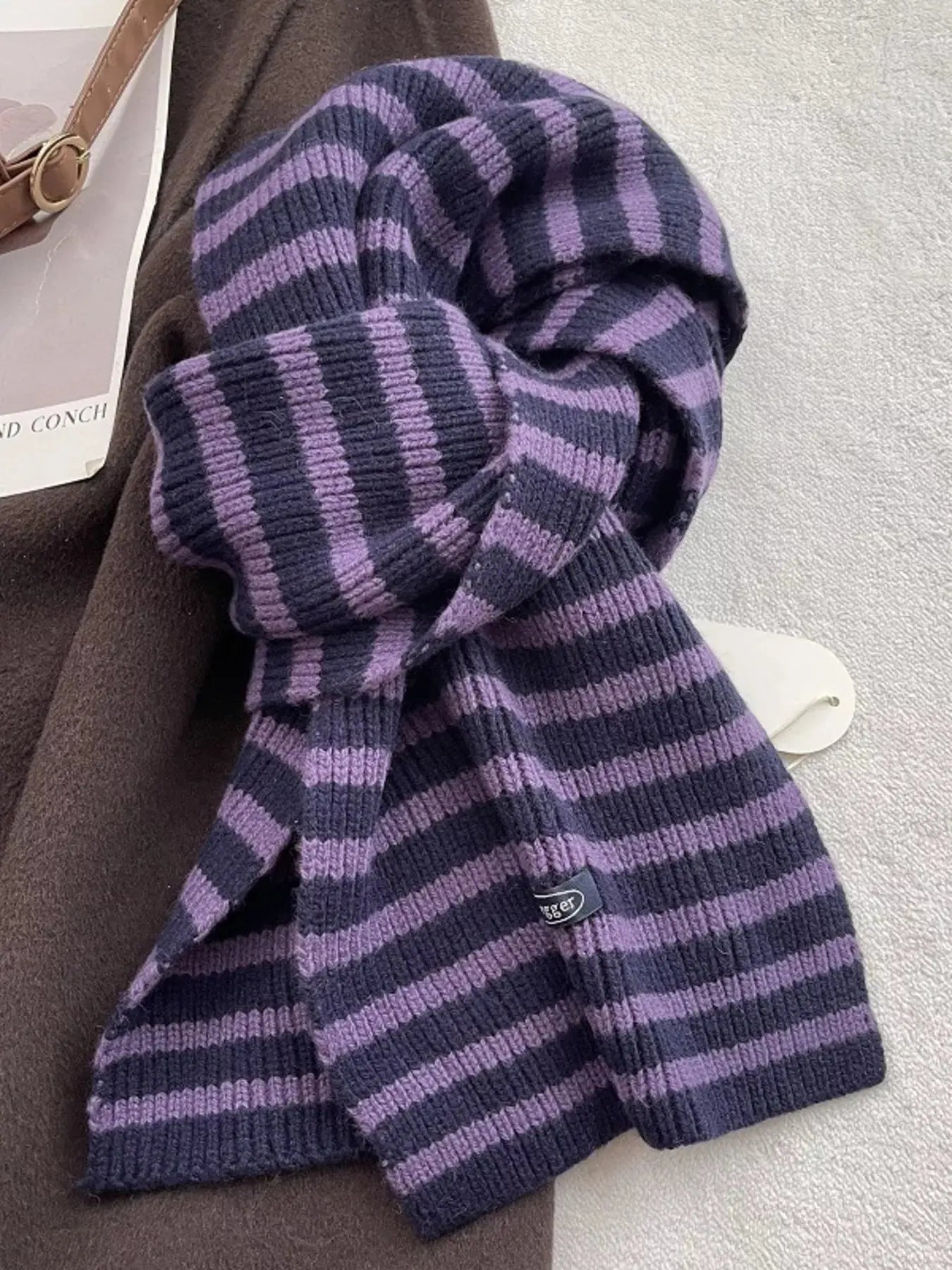 100% Wool Striped Knitted Winter Scarf Simply Love