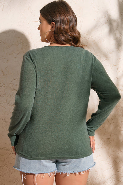 Cozy mist green plus size snap-front Henley top