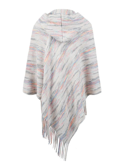 Fringe Hem Hooded Poncho.