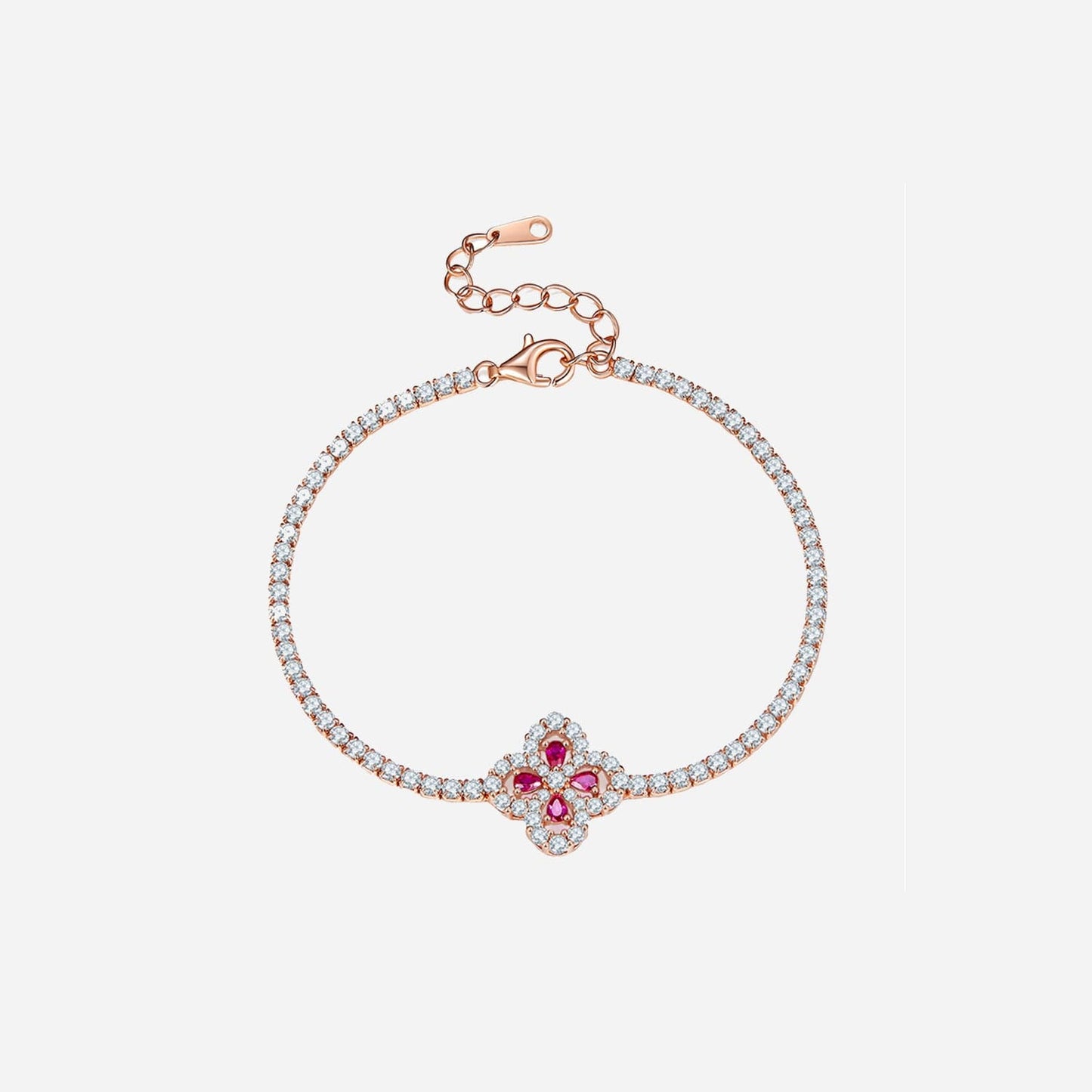 Lab-Grown Ruby 925 Sterling Silver Flower Shape Bracelet.