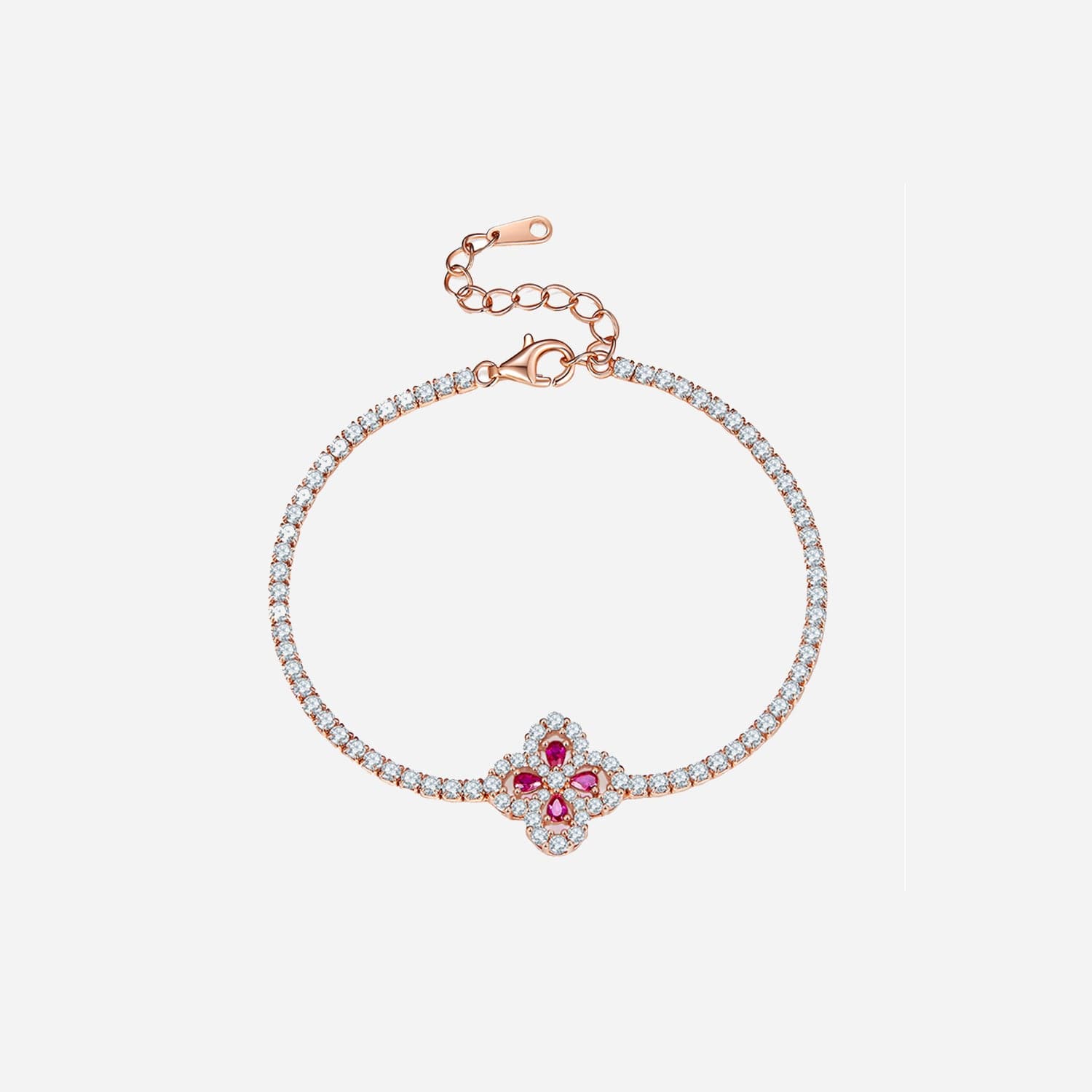 Lab-Grown Ruby 925 Sterling Silver Flower Shape Bracelet.